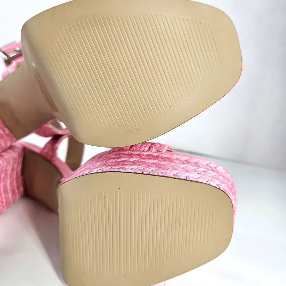 Steve Madden Lombardo Heeled Sandal Pink Raffeta Platform Buckle Ankle Strap W8 - Picture 11 of 16